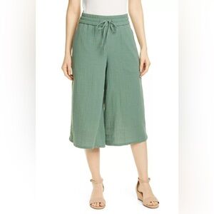 Eileen Fisher Organic Cotton Lofty Gauze Culottes Nori Green size PM